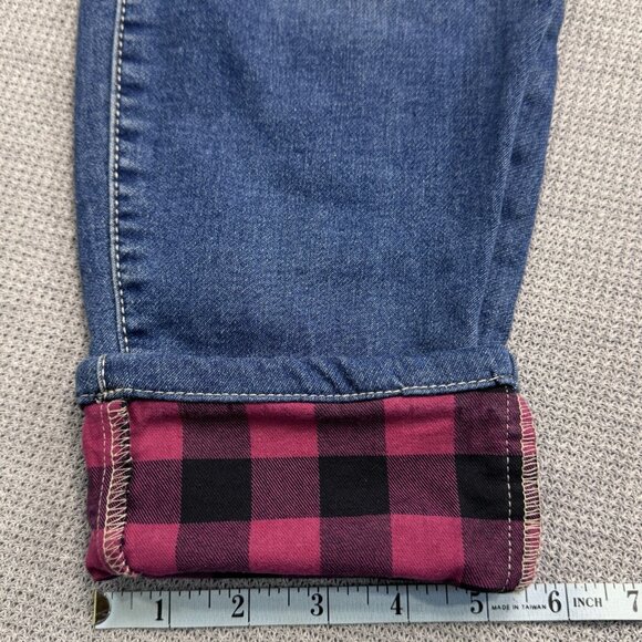 M Jeans By Maurices Womens Size M Reg Blue Denim Jeans Red Plaid Cuff Med Wash - Picture 12 of 15